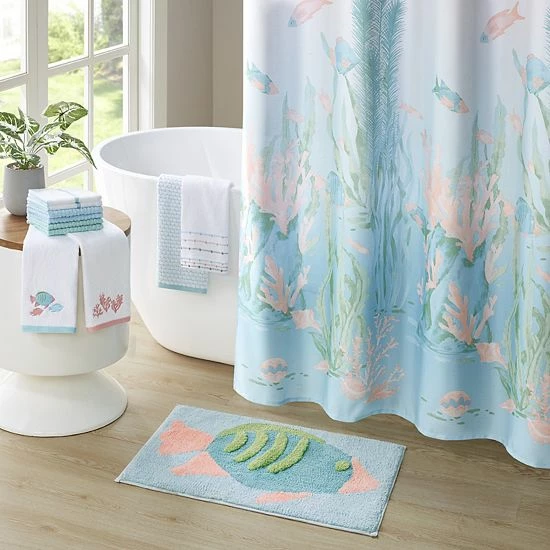 The Big One® Amelia Fish Print 13-Piece Fabric Shower Curtain And Hooks Set - Image 2
