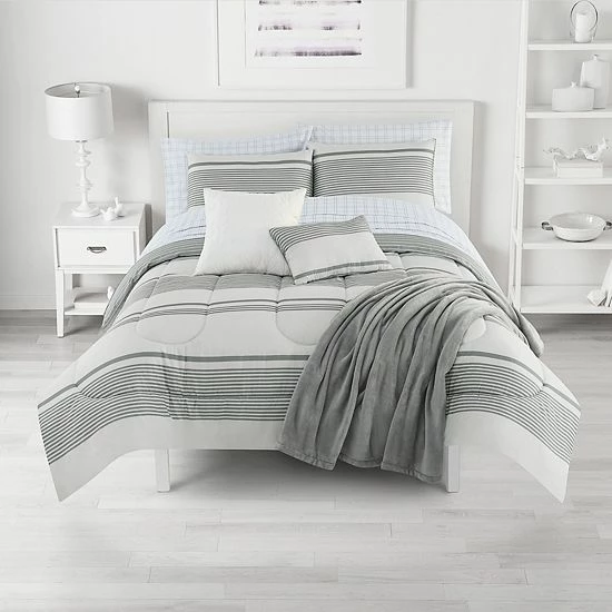 The Big One® Kaden Stripe Reversible Comforter Set With Sheets, Throw & Decorative Pillows