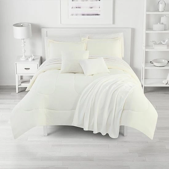 The Big One® Extra Soft Reversible Comforter Set With Sheets, Throw & Decorative Pillows Ivory - Image 9